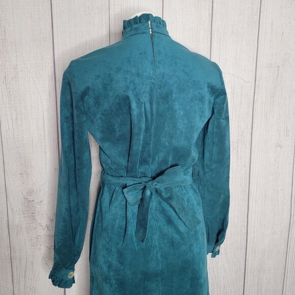 VTG 70s Gino Rossi for Wilson UltraSuede Teal High Neck Midi Dress, sz 10 - Picture 5 of 9
